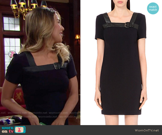 The Kooples Short-sleeved Leather Trim Dress worn by Steffy Forrester (Jacqueline MacInnes Wood) on The Bold and the Beautiful