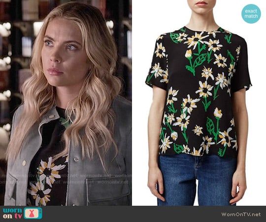 Topshop Daisy Print Silk Tee worn by Hanna Marin (Ashley Benson) on Pretty Little Liars