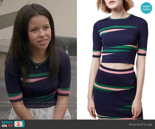 Topshop Eraser Stripe Crop Top worn by Mariana Foster (Cierra Ramirez) on The Fosters