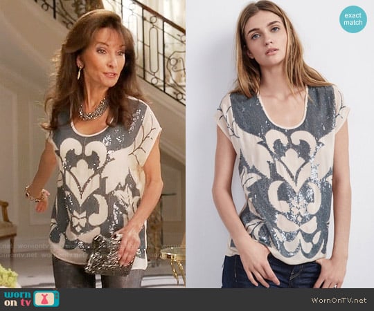 Velvet by Graham  & Spencer Antonina Sequin Top worn by Genevieve Delatour (Susan Lucci) on Devious Maids