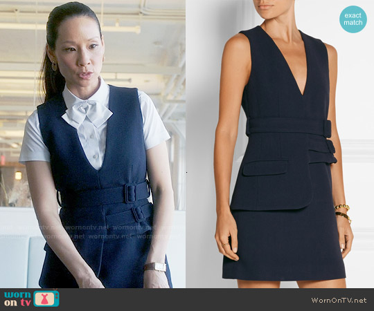 Victoria Beckham Belted Wool-crepe Mini Dress worn by Joan Watson (Lucy Liu) on Elementary