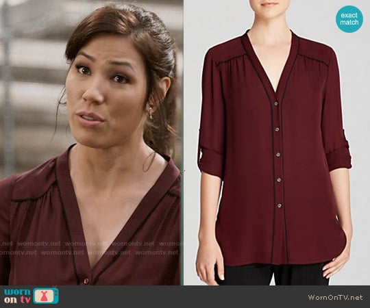 Vince Contrast Piping Blouse worn by Angela Montenegro (Michaela Conlin) on Bones