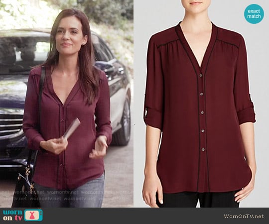 Vince Contrast Piping Blouse worn by Melissa Hastings (Torrey DeVitto) on Pretty Little Liars