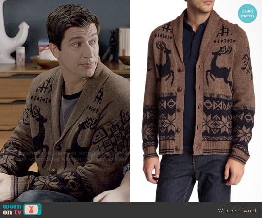 Weatherproof Jacquard Reindeer Wool Blend Cardigan worn by Jake (Ken Marino) on Marry Me