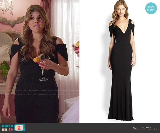 ABS Allen Schwartz Deep V Cold Shoulder Gown worn by Sadie Saxton (Molly Tarlov) on Awkward