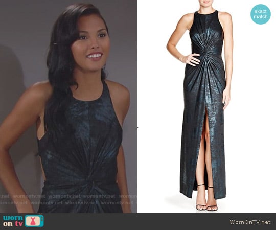 ABS Allen Schwartz Sleeveless Foil Gown worn by Sasha Avant (Felisha Cooper) on The Bold and the Beautiful