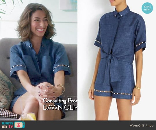 Adam Selman Pearl Embellished Shirt and Shorts worn by Delia (Necar Zadegan) on Girlfriends Guide to Divorce