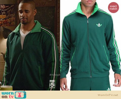 Adidas Split Stripe Firebird Track Jacket in Green worn by Damon Wayans Jr on New Girl