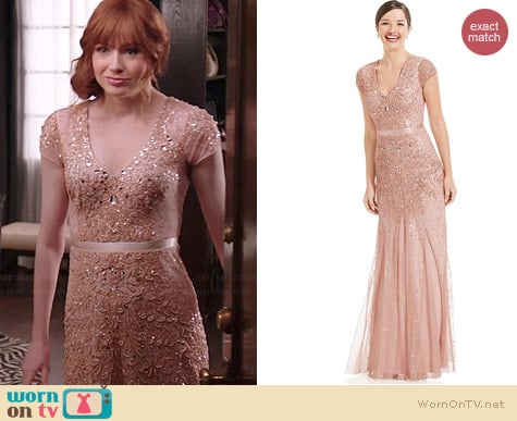 Adrianna Papell Embellished Cap Sleeve Gown worn by Karen Gillan on Selfie