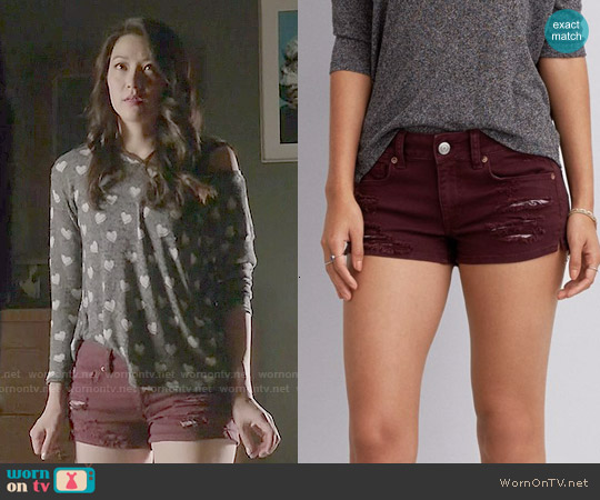 AEO Denim Shortie in Merlot worn by Kira (Arden Cho) on Teen Wolf