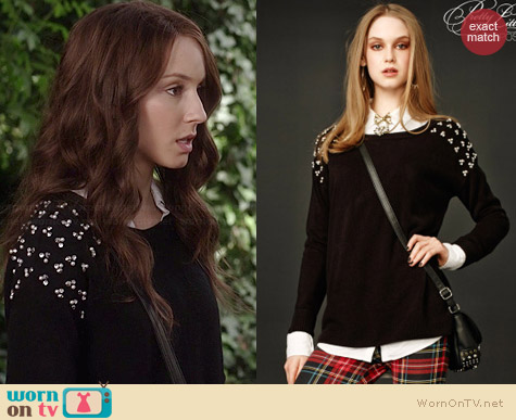 Aeropostale PLL Aria EmbellisheD Sweater worn by Troian Bellisario on PLL