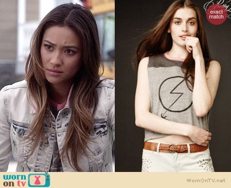 Aeropostale PLL Collection Mesh Yoke Muscle Tee worn by Shay Mitchell on PLL