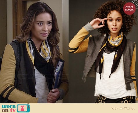 Aeropostale PLL Emily Tiger Bomber Jacket worn by Shay Mitchell on PLL