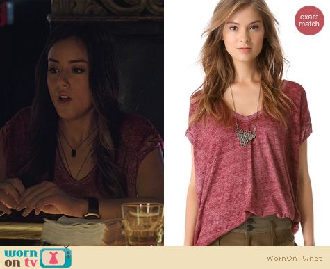 Agents of SHIELD fashion: Free People Keep Me Tee in Cranberry worn by Chloe Bennett