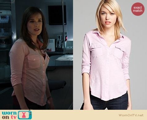 Agents of Shield Fashion: James Perse Pink Contrast Panel shirt worn by Elizabeth Henstridge