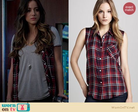 Agents of SHIELD Fashion: Rails Gavin Plaid Sleeveless Shirt worn by Chloe Bennett