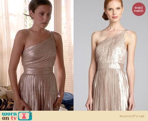 Aidan Mattox Pleated Beaded One-Shoulder Gown worn by Italia Ricci on Chasing Life