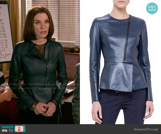 Akris Asymmetric Peplum Leather Jacket worn by Alicia Florrick (Julianna Margulies) on The Good Wife