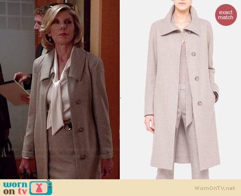 Akris Oldbury Flannel Houndstooth Coat worn by Christine Baranski on The Good Wife