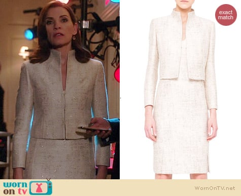 Akris Shimmery Jacquard Short Jacket and Dress worn by Julianna Margulies on The Good Wife