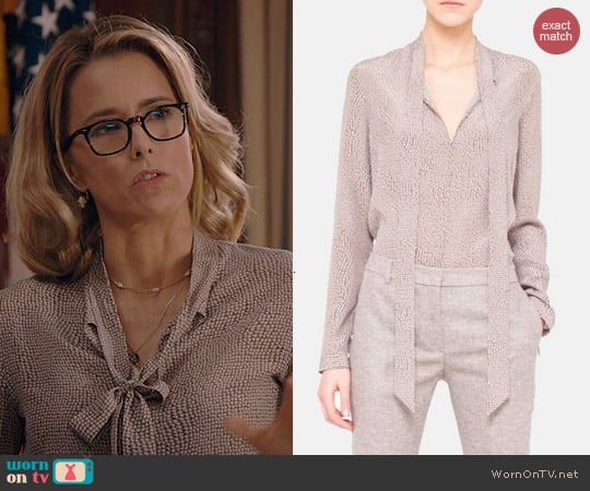 Akris Tie Neck Silk Crepe Blouse worn by Tea Leoni on Madam Secretary