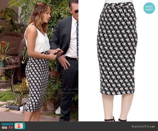 ALC Bell Dancers-Print Midi Pencil Skirt worn by Paige Dineen (Katharine McPhee) on Scorpion