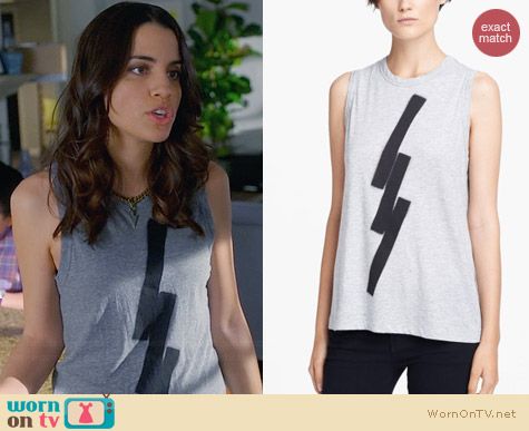 ALC Graphic Muscle Tee worn by Natalie Morales on Trophy Wife