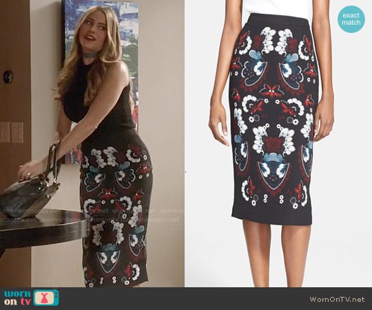 ALC Haley Print Silk Pencil Skirt worn by  Gloria Pritchett (Sofia Vergara) on Modern Family