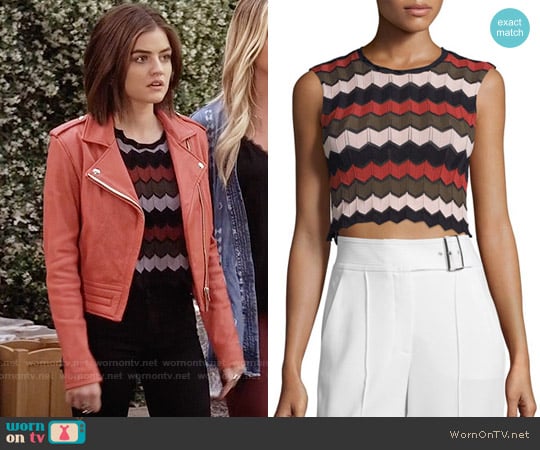 ALC 'Leo' Top in Army/Primrose/Black worn by Aria Montgomery (Lucy Hale) on Pretty Little Liars