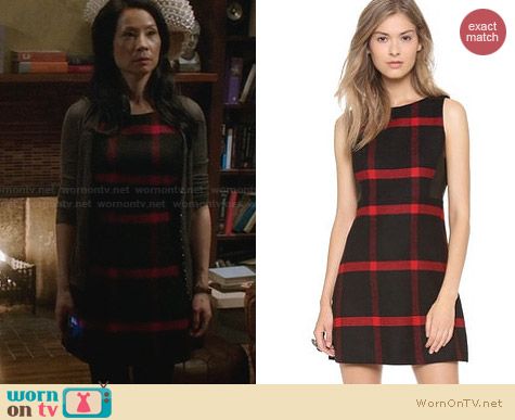 Alice + Olivia Jolie Side Leather Dress worn by Lucy Liu on Elementary