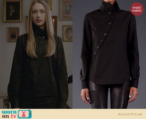 Alexander McQueen Asymmetrical Button Down Shirt worn by Taissa Farmiga on AHS Coven