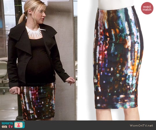 Alexander McQueen Blurry Lights Print Stretch Skirt worn by Jeannie Van Der Hooven (Kristen Bell) on House Of Lies