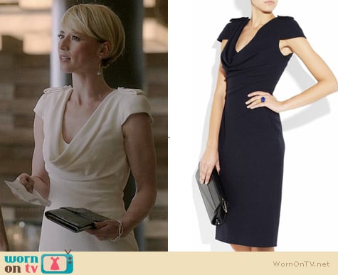 Alexander McQueen Cap Sleeve Cowl Neck Military Dress worn by Karine Vanasse on Revenge