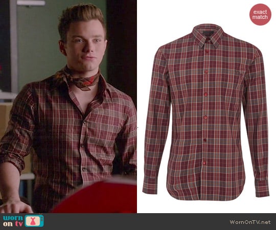 Alexander McQueen Check Cotton Shirt worn by Chris Colfer on Glee