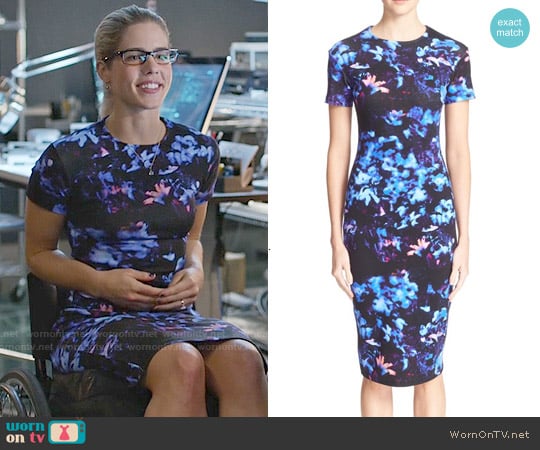 Alexander McQueen Floral Print Bodycon Dress worn by Felicity Smoak (Emily Bett Rickards) on Arrow