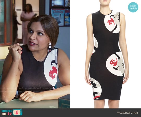 Alexander McQueen Kansai Floral Print Inset Body Conscious Dress worn by Mindy Lahiri (Mindy Kaling) on The Mindy Project