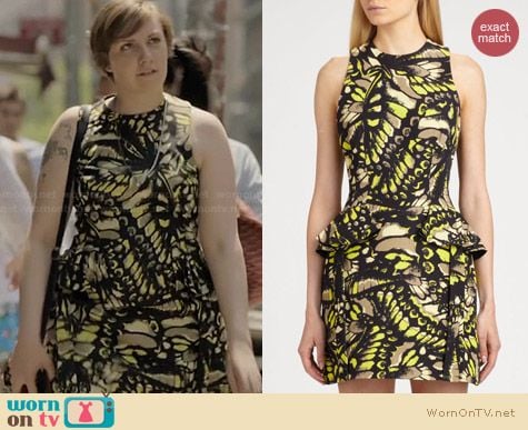 Alexander McQueen Peplum Racer Back Print Dress worn by Lena Dunham