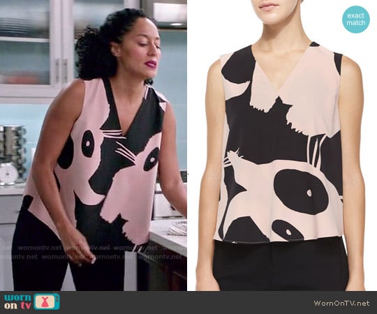 Alexander McQueen Sleeveless V-Neck Printed Volume Top worn by Rainbow Johnson (Tracee Ellis Ross) on Black-ish