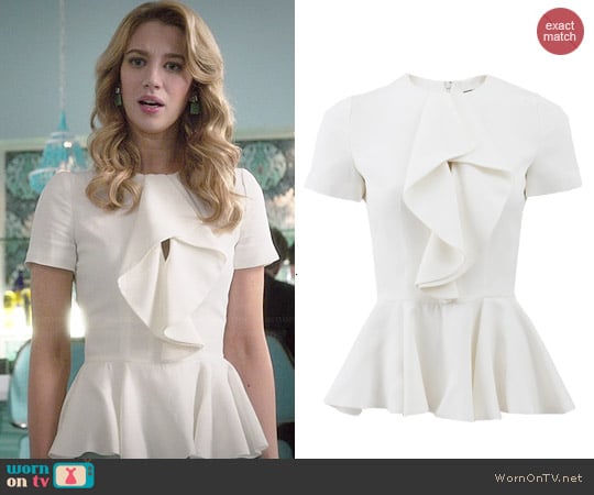 Alexander McQueen Ruffle Front Peplum Top worn by Yael Grobglas on Jane the Virgin