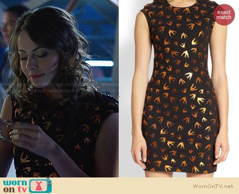 Alexander McQueen Swallow Print Bodycon Dress worn by Willa Holland on Arrow