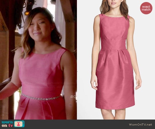 Alfred Sung Boatneck Sheath in Papaya worn by Jenna Ushkowitz on Glee