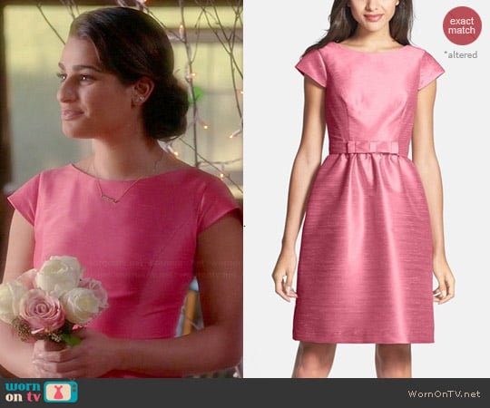 Alfred Sung Woven Fit & Flare Dress in Papaya worn by Rachel Berry on Glee