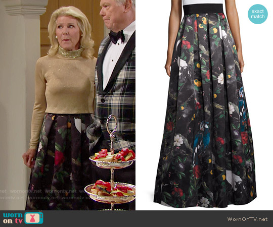 Alice & Olivia Pleated Floral Ball Skirt in Charmed Forest worn by Pamela Douglas (Alley Mills) on The Bold and the Beautiful