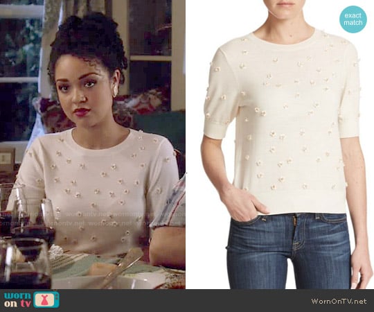 Alice + Olivia Abi Embellished Wool Sweater worn by Beth (Aisha Dee) on Chasing Life