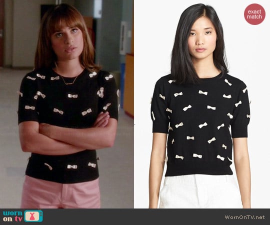 Alice + Olivia Bow Detail Sweater worn by Lea Michele on Glee