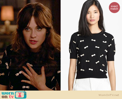 Alice + Olivia Bow Detail Sweater worn by Zooey Deschanel on New Girl