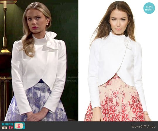 Alice + Olivia Bow Neck Cropped Jacket worn by Abby Newman (Melissa Ordway) on The Young and the Restless