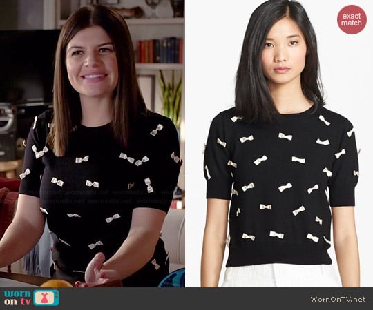 Alice + Olivia Bow Detail Sweater worn by Casey Wilson on Marry Me