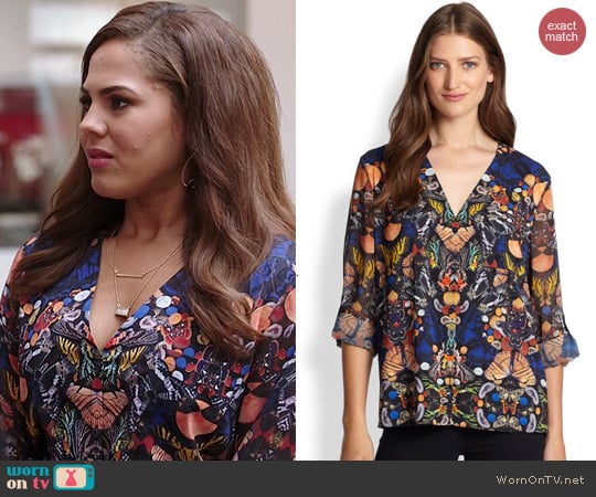 Alice + Olivia Butterfly Blouse worn by Lenora Crichlow on A to Z