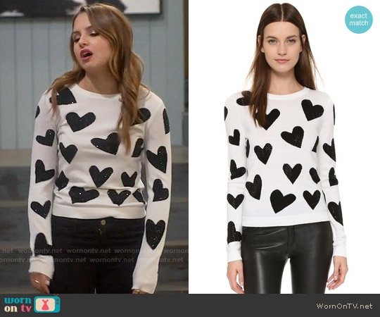 Alice & Olivia Carey Hearts Sweater worn by Sofia Rodriguez (Aimee Carrero) on Young and Hungry